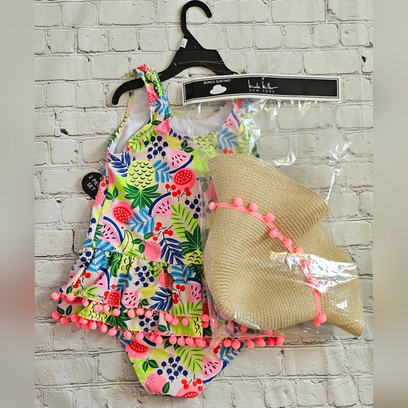 Nicole Miller Girls Fruit Swimsuit & Sun Hat - Picture 1 of 7